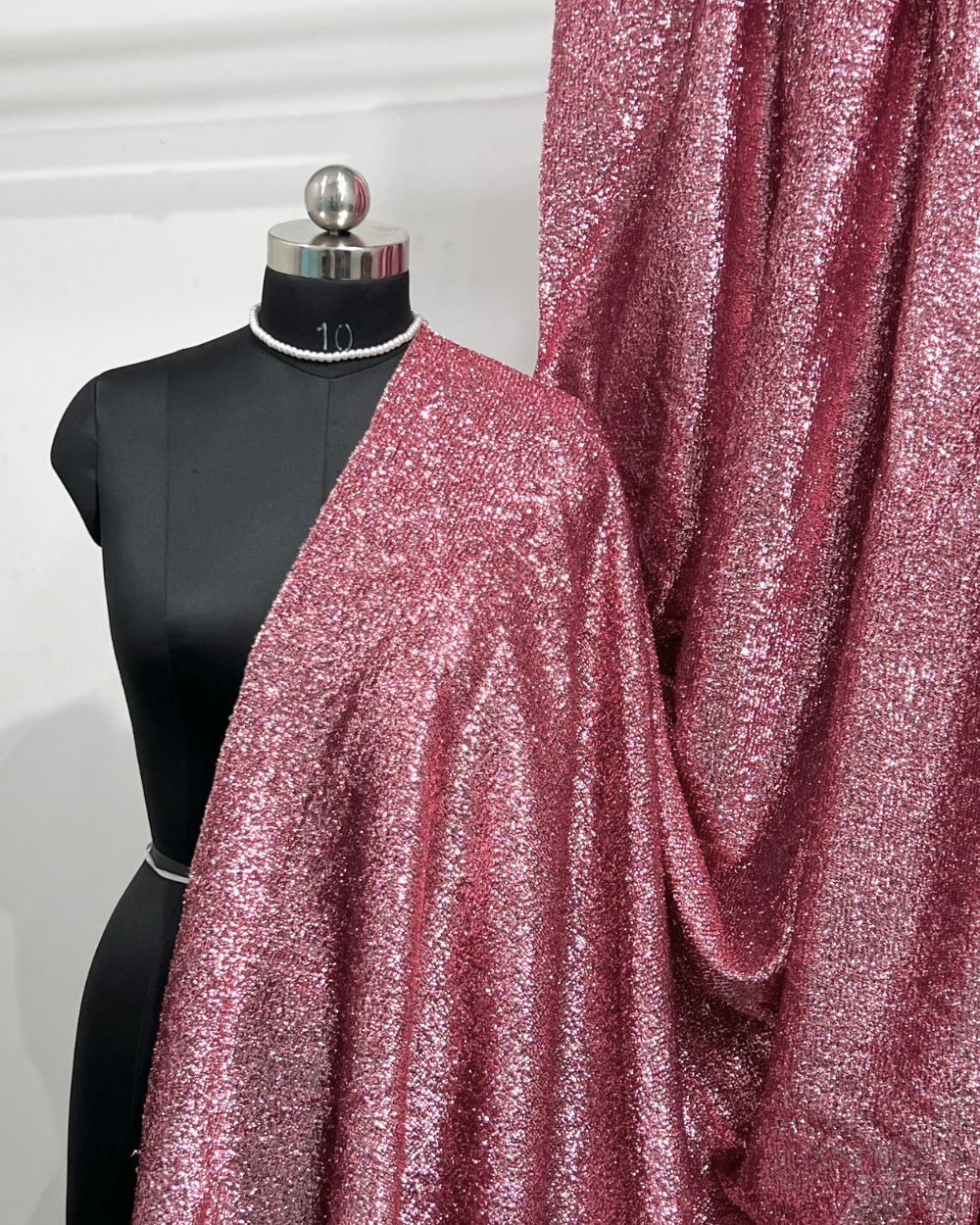 Imported Sparkling Tinsel Lurex Fabric Stretch Metalic Glitter Blush Pink Colour 60 Inches Width