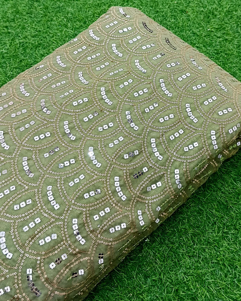 Georgette Work Pastel Mehandi Green Colour 45 Inches Width