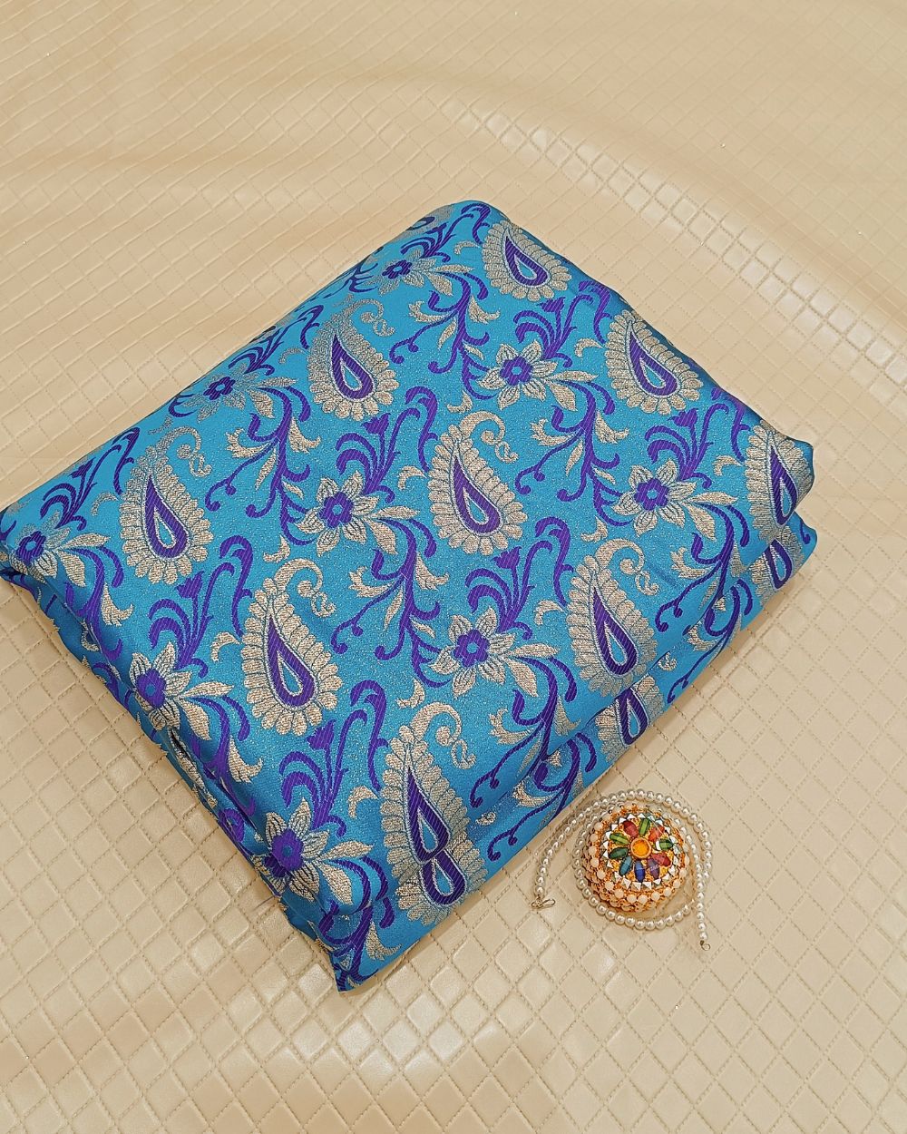 Jacquard Brocade Blue Colour 49 Inches Width