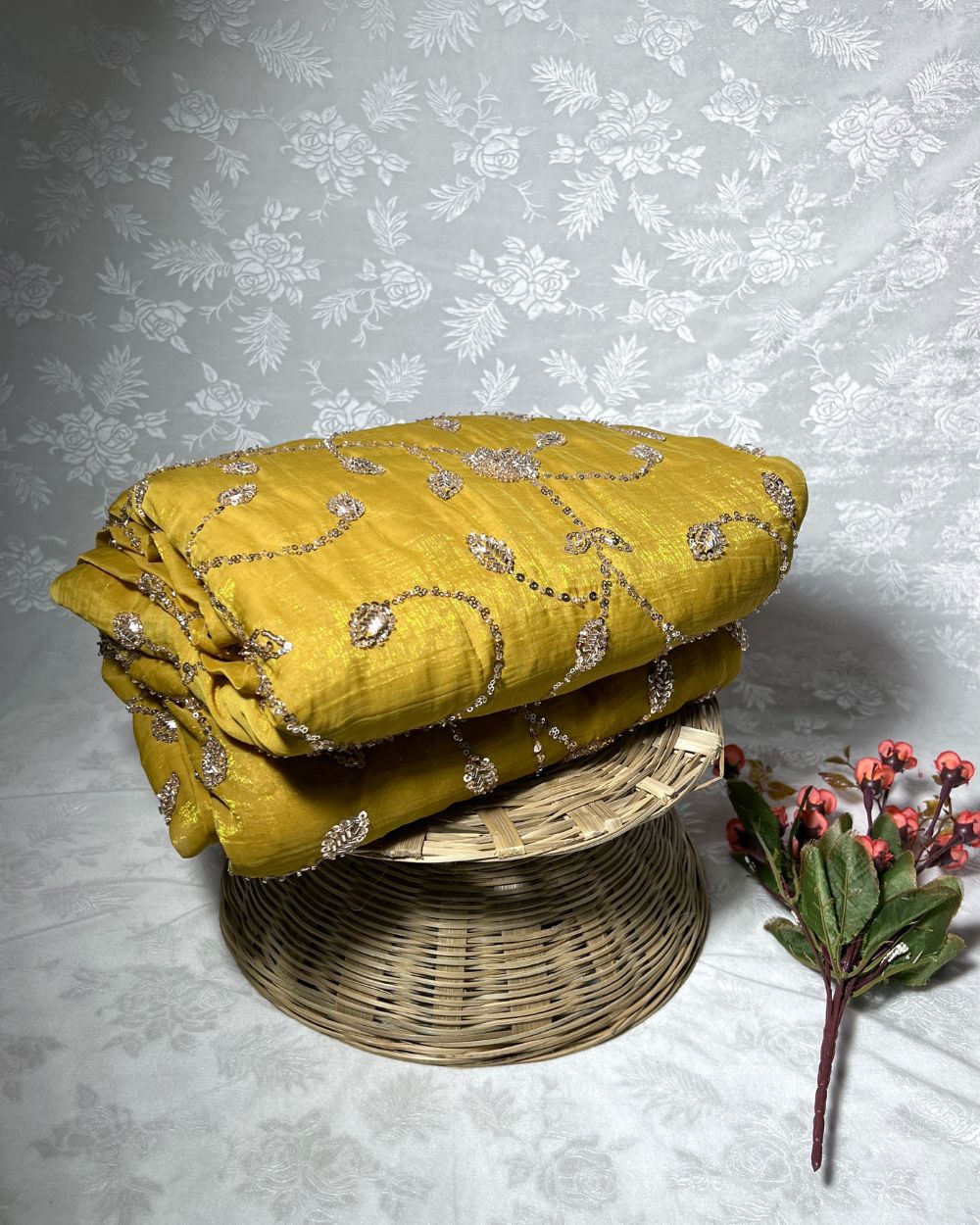 Gold Crush Work Mustard Yellow Colour 45 Inches Width