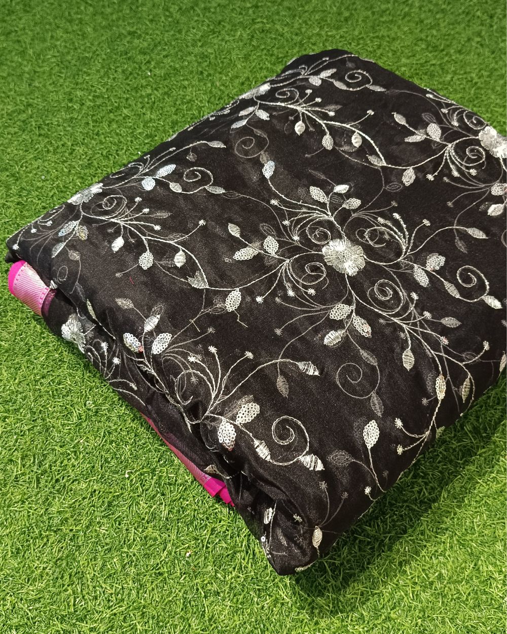 Organza with Border Work Black Colour 42 Inches Width