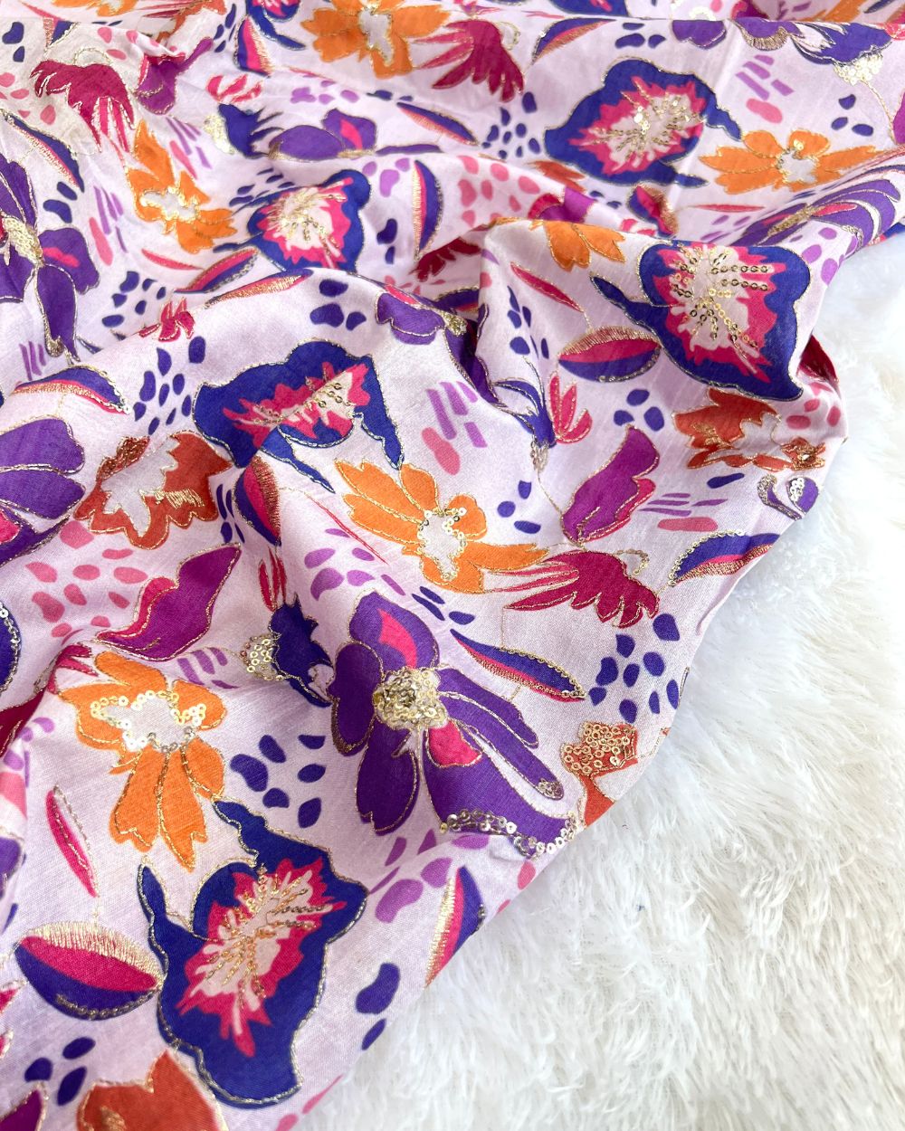 Mulberry Work Purple Colour 44 Inches Width