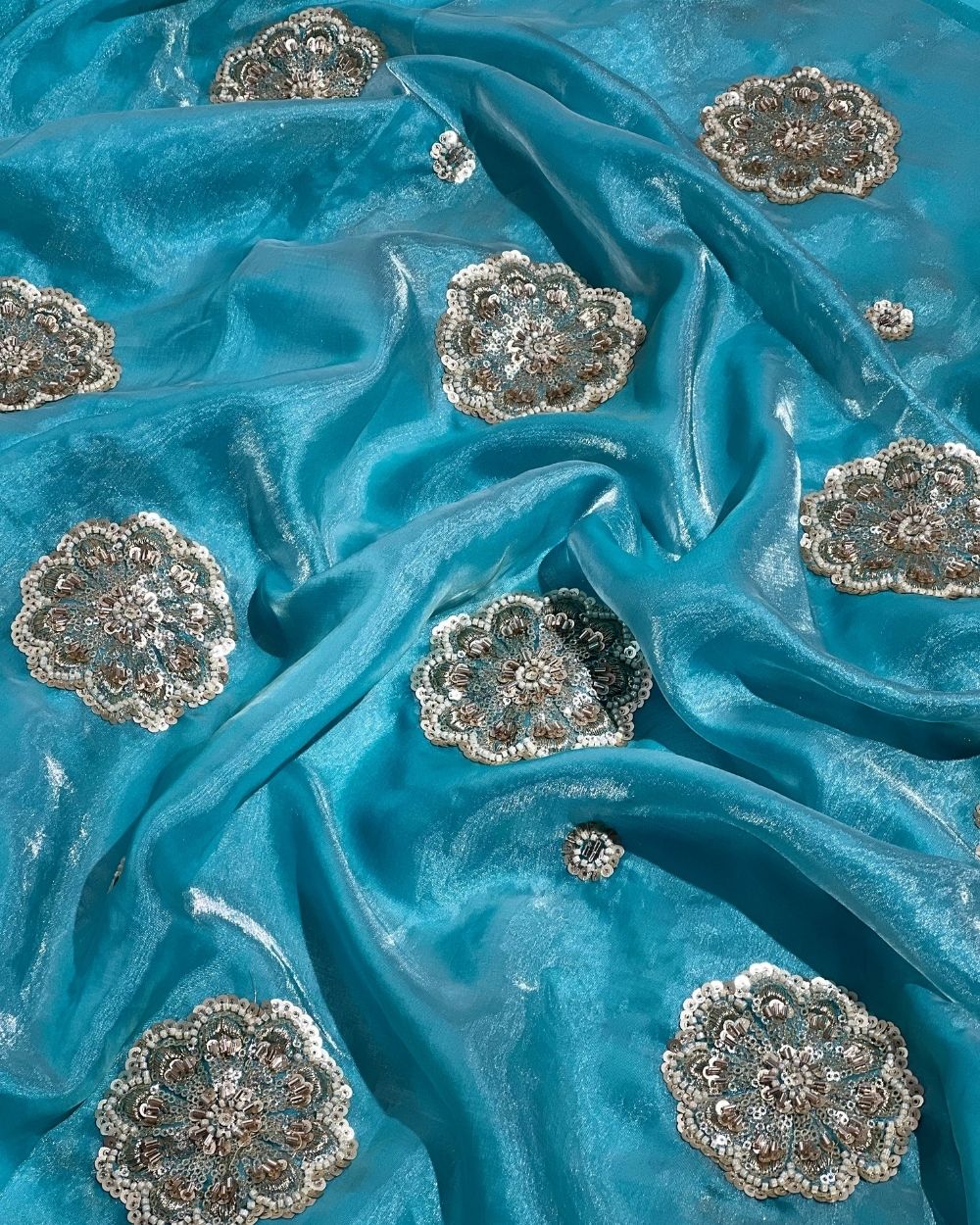 Space Silk Work Sky Blue Colour 44 Inches Width