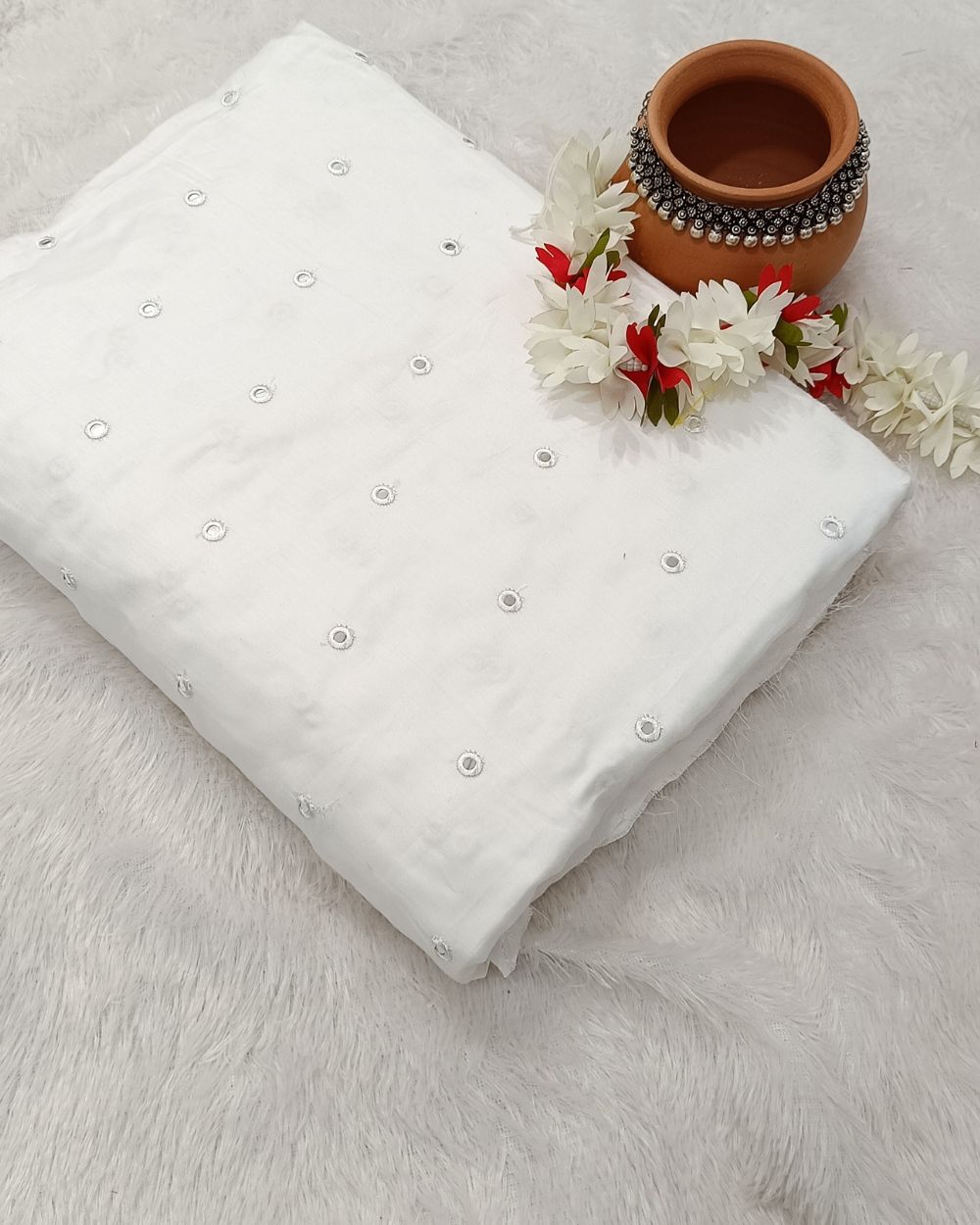 Cotton Abla Work White Colour 42 Inches Width