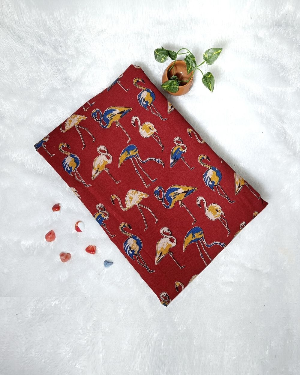 Hand Block Printed Cotton Kalamkari Maroon Colour 46 Inches Width