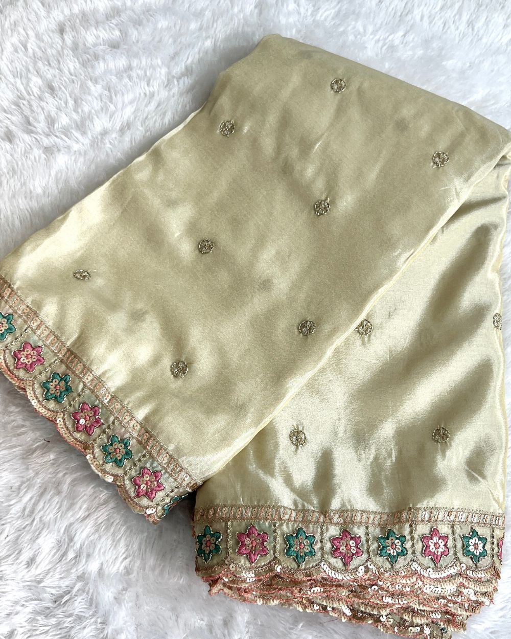 Dyeable Cosmos Cutwork Border Dupatta Golden Colour 40 Inches Width