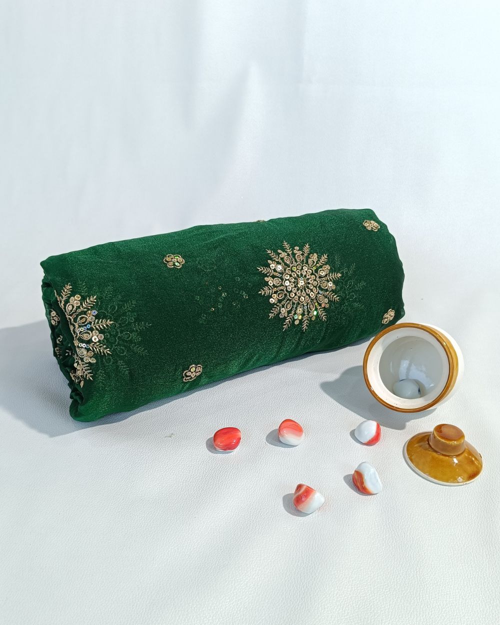 Premium Georgette Work Bottle Green Colour 48 Inches Width