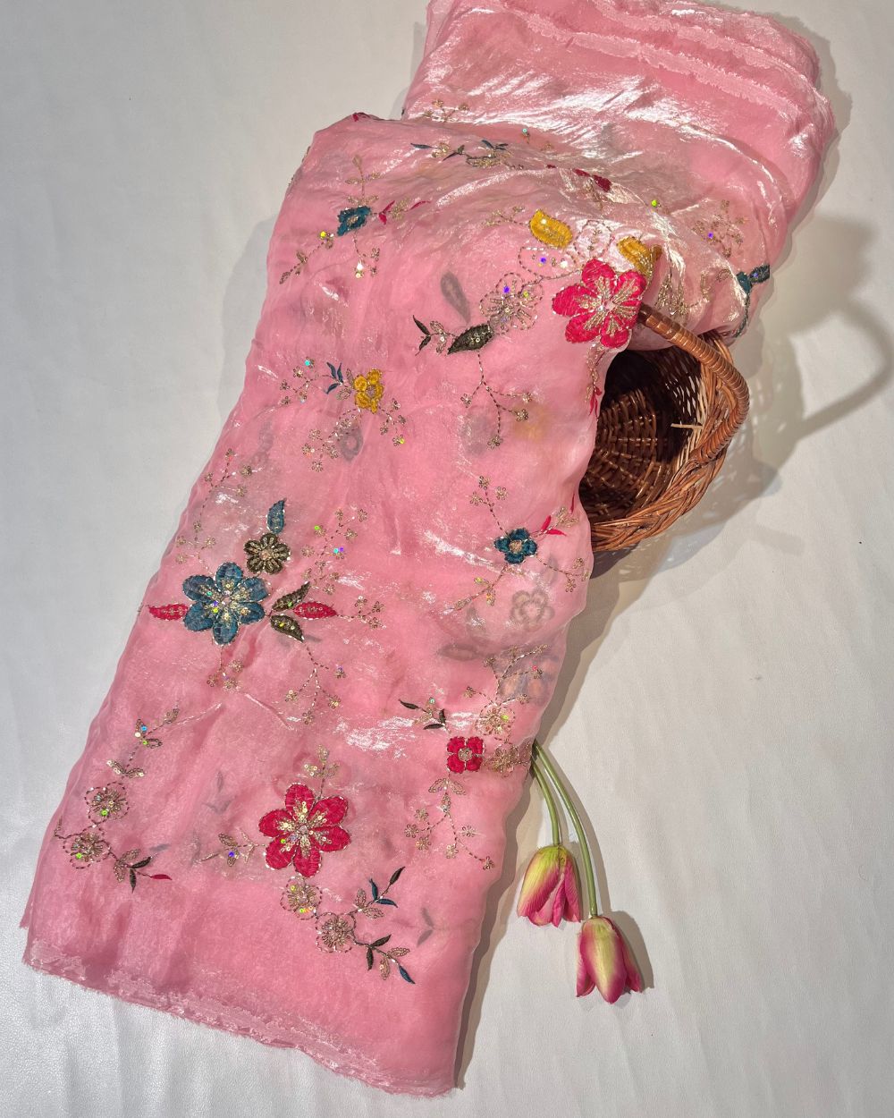 Space Silk Work Pastel Pink Colour 44 Inches Width