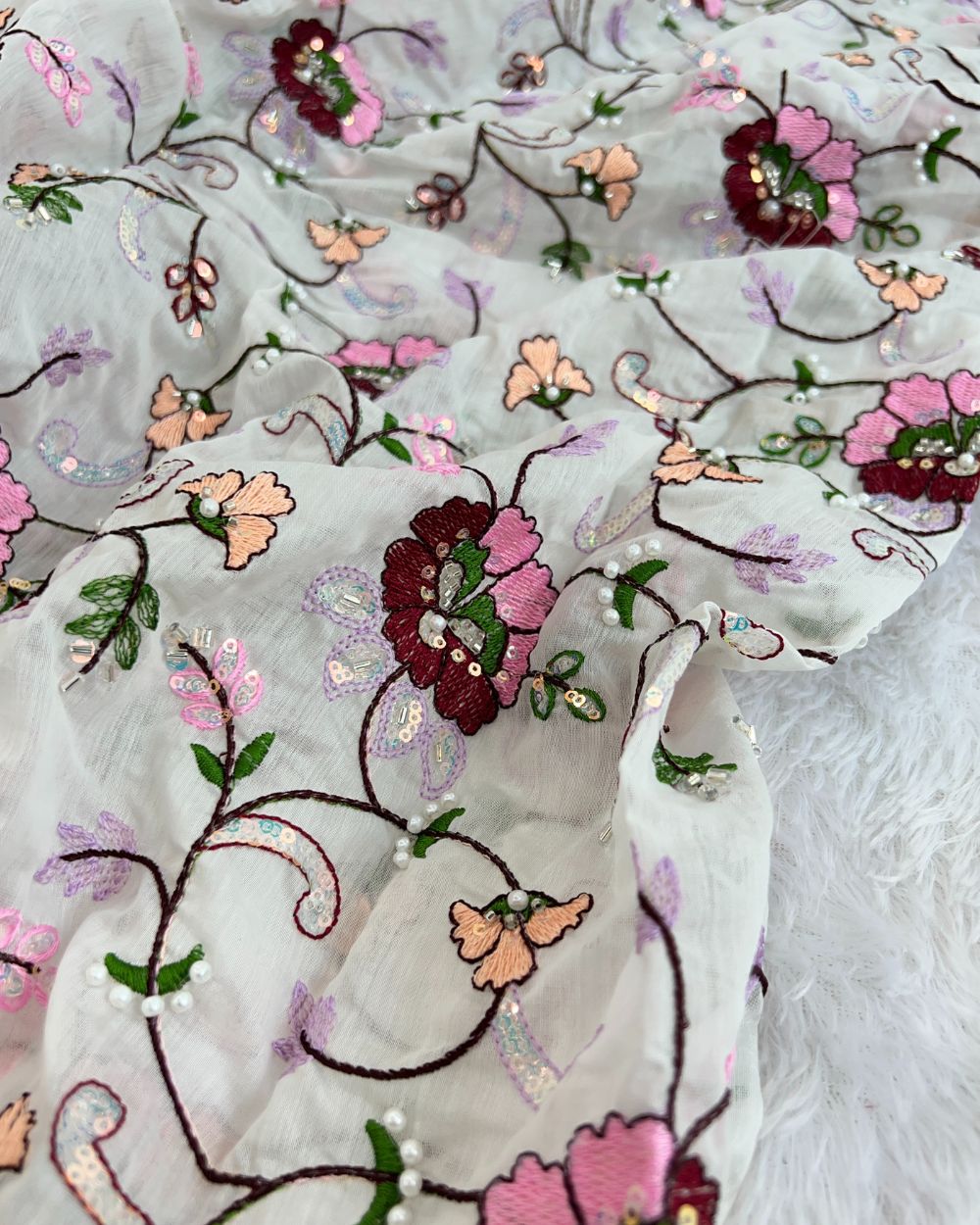 Chanderi Work White Colour 44 Inches Width