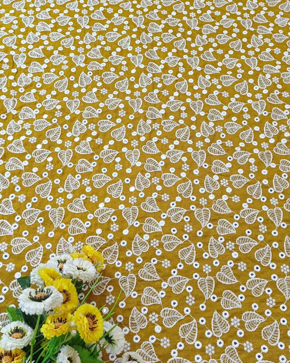 Vichitra Silk Work Mustard Yellow Colour 44 Inches Width