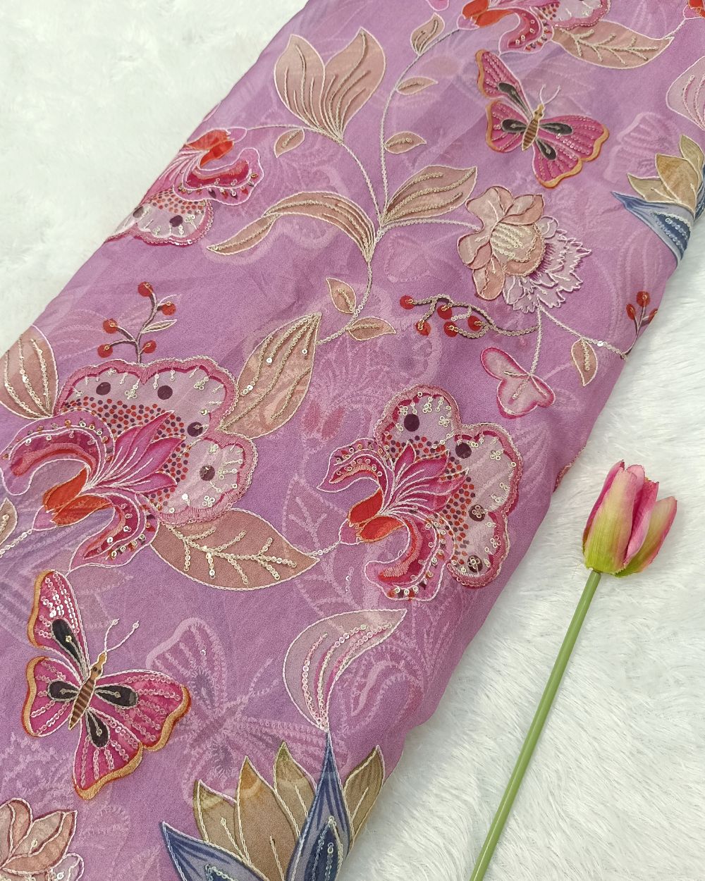 Pure Soft Organza Work Lavender Magenta Colour 44 Inches Width