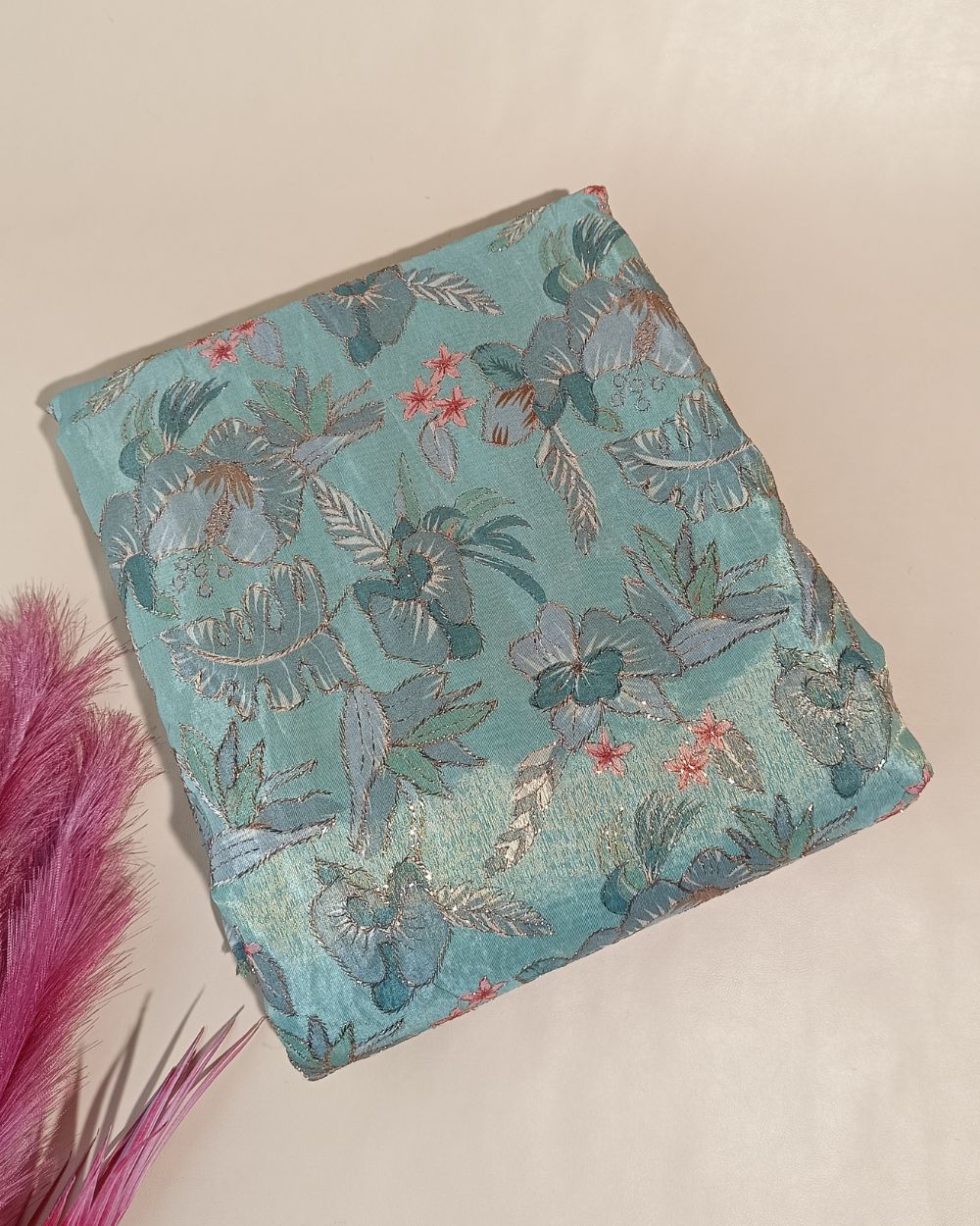 Cosmos Work Turquoise Colour 42 Inches Width