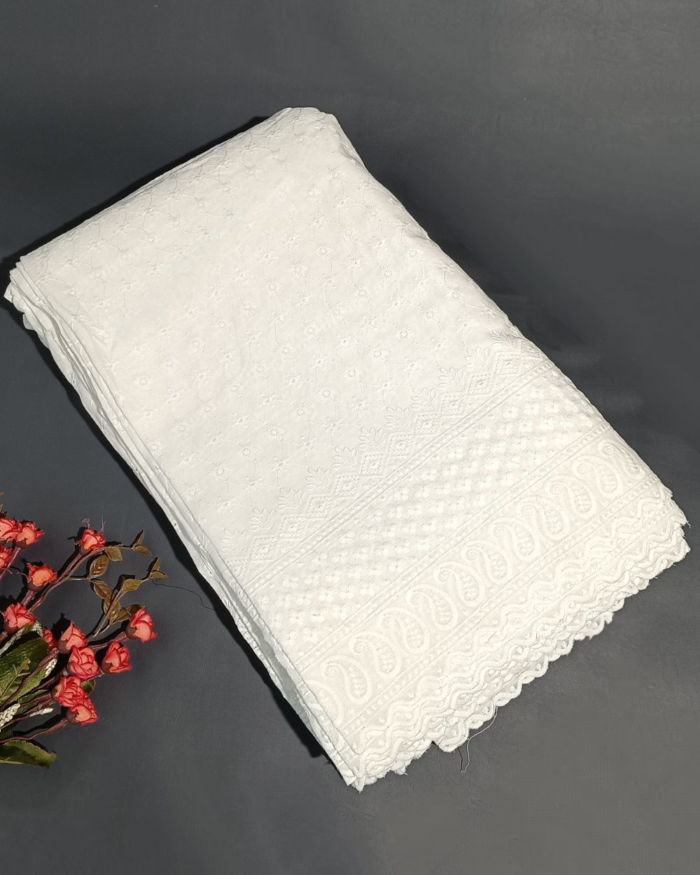 Chikankari Cotton With Border Work White Colour 42 Inches Width