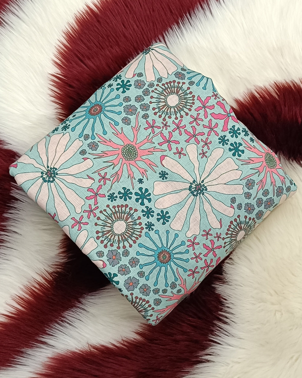 Cotton Linen Feel Floral Print Light Sky Blue Colour 43 Inches Width