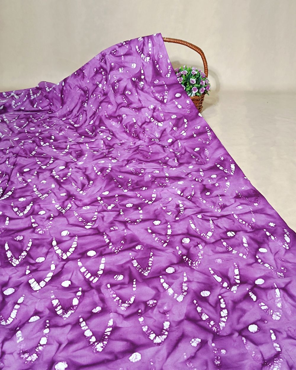 Cotton Hand Blocked Wax Batik Print Purple Colour 44 Inches Width