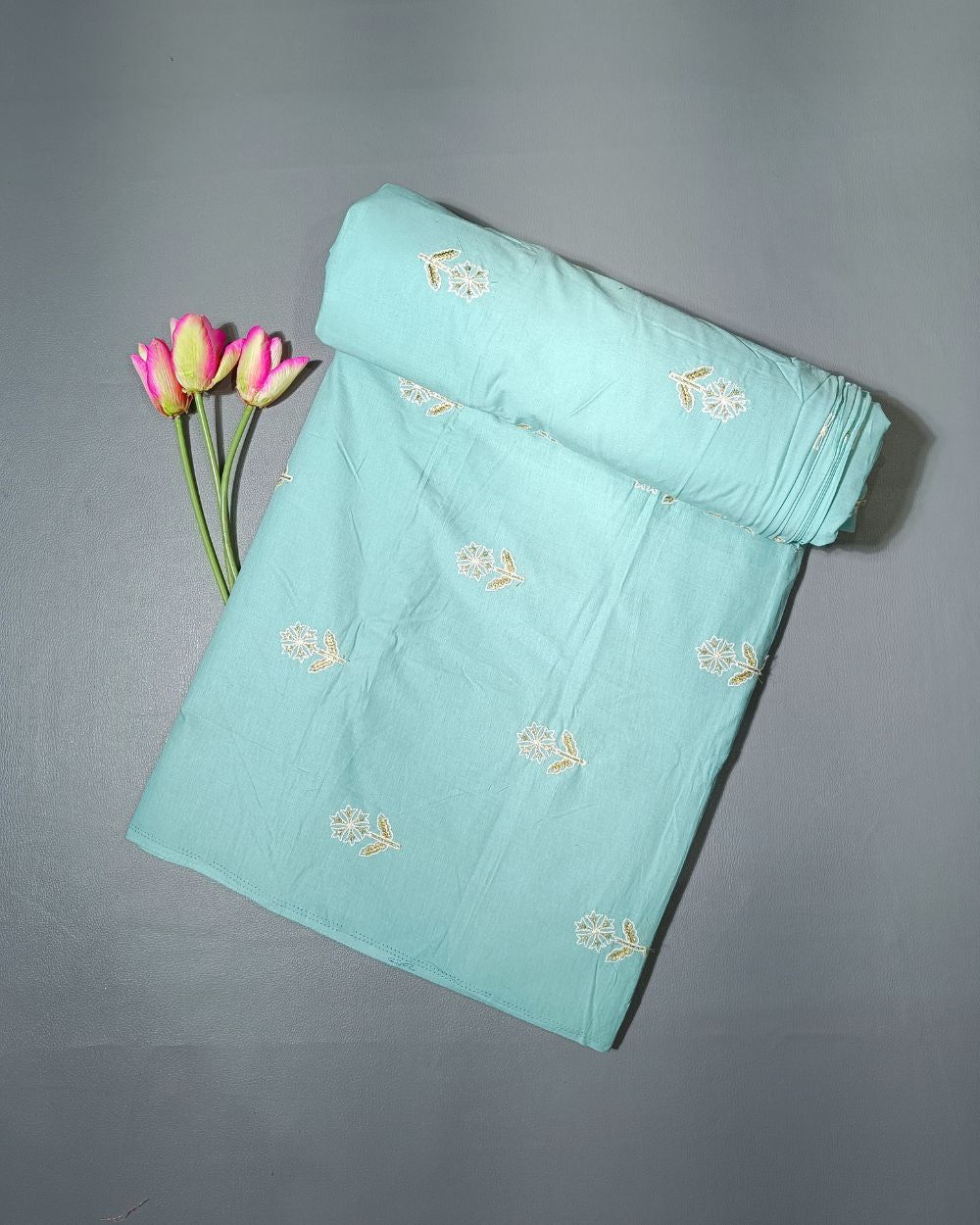 Cambric Cotton with Thread Work Light Sea Green Colour 40 Inches Width