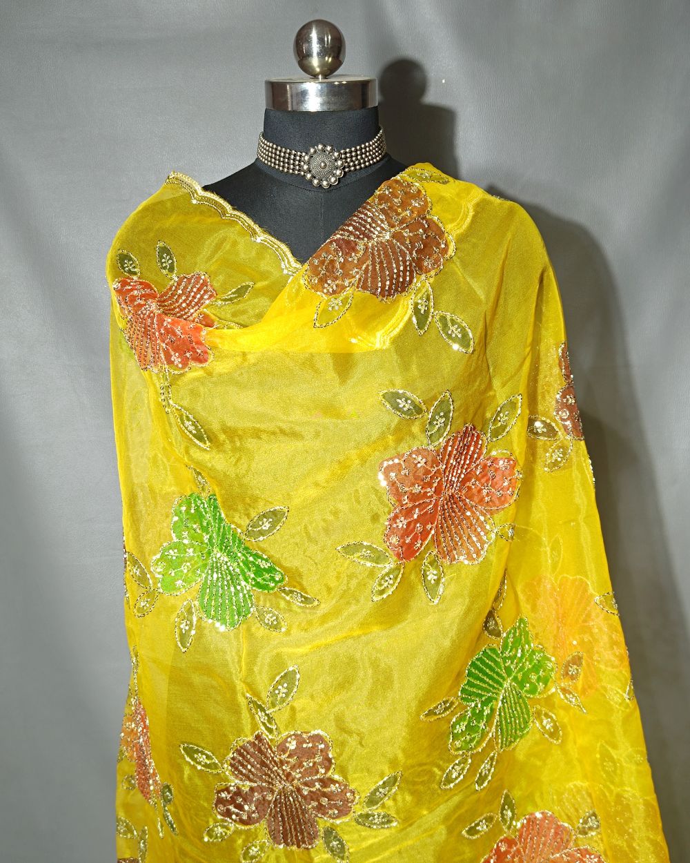 Premium Pure Soft Organza Work Dupatta Yellow Colour 39 Inches Width