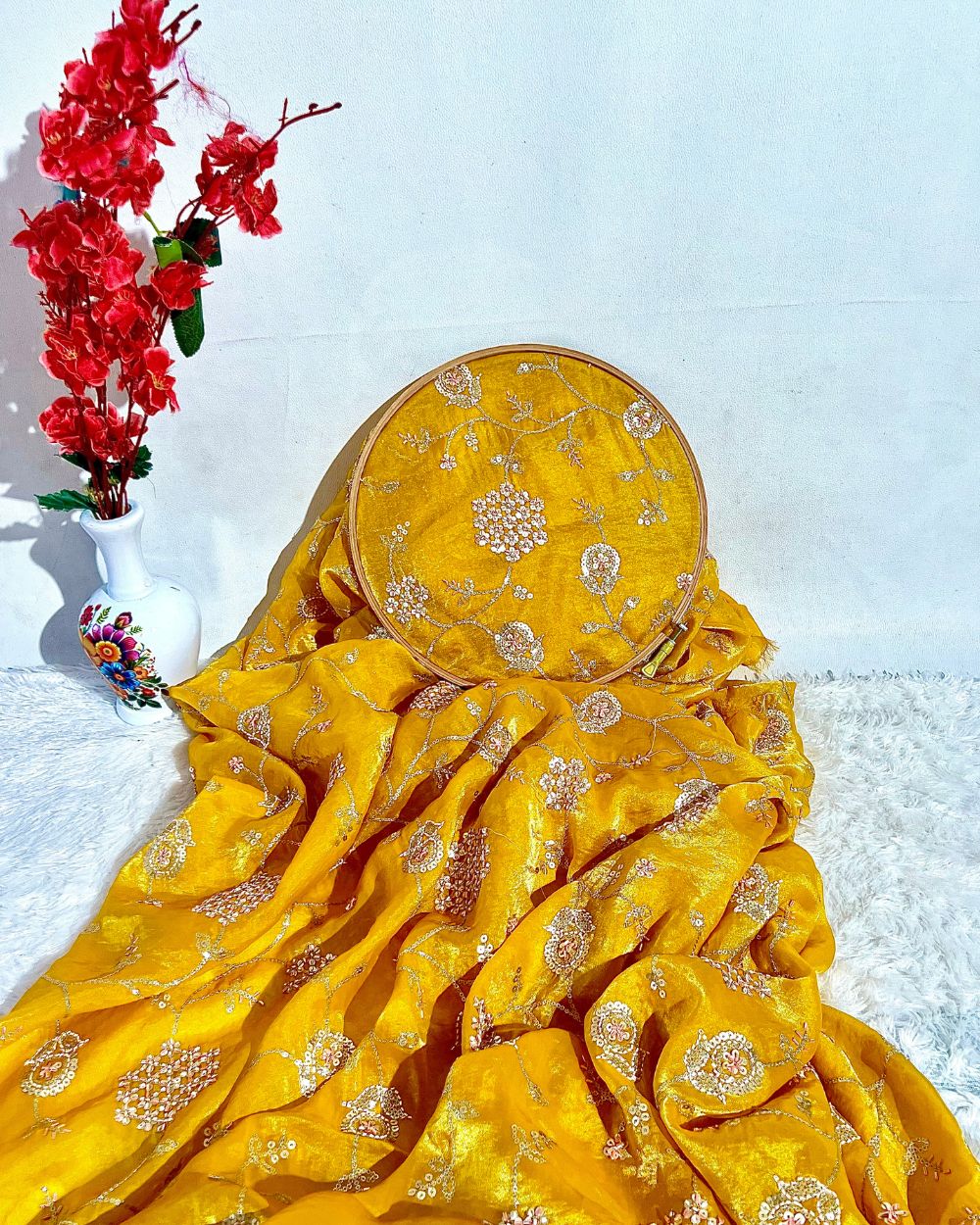 Space Silk Work Yellow Colour 45 Inches Width