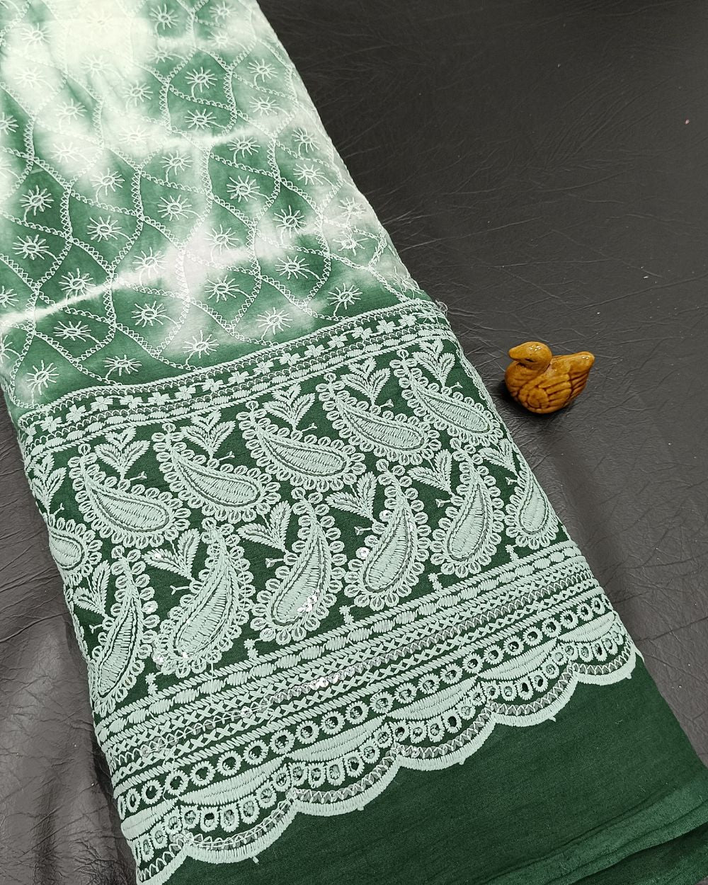 Cotton Shibori Work Bottle Green Colour 42 Inches Width