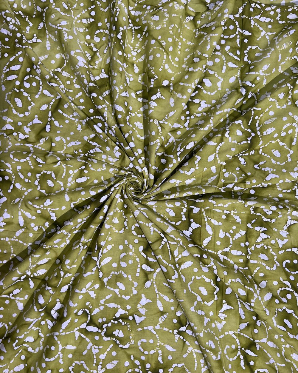 Cotton Hand Blocked Wax Batik Print Mehandi Green Colour 46 Inches Width