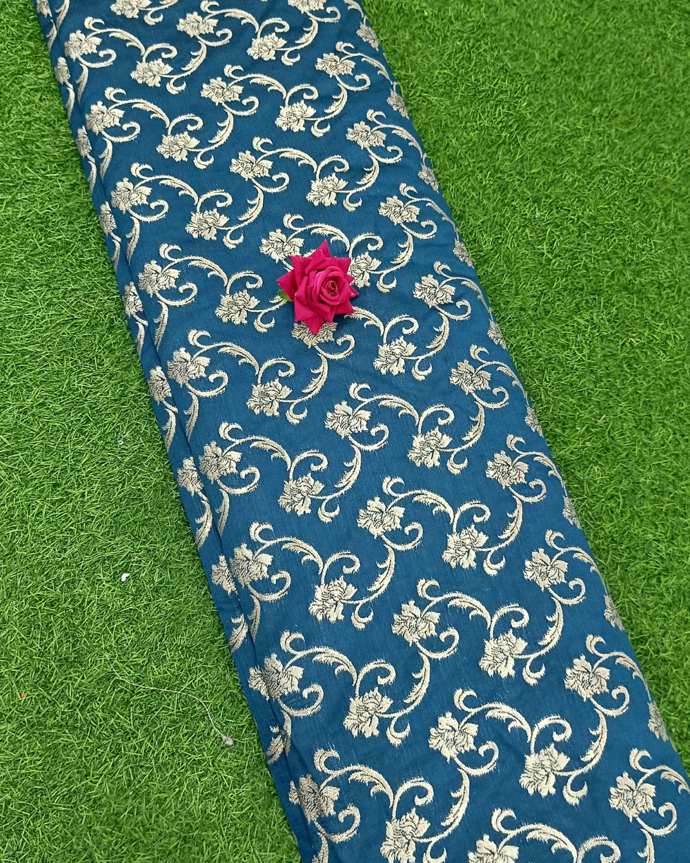 Jacquard Brocade Peacock Blue Colour 44 Inches Width