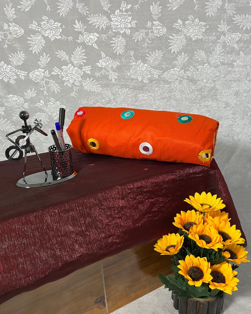 Rayon Gamthi(Rajasthani) Work Dark Orange (Multicolor) 44 Inches Width