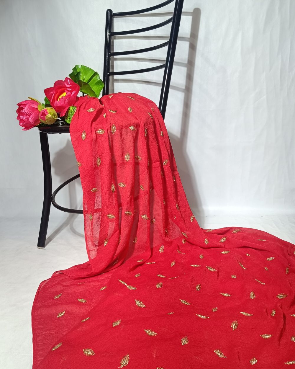 Rangoli Crush Silk Work Red Colour 44 Inches Width