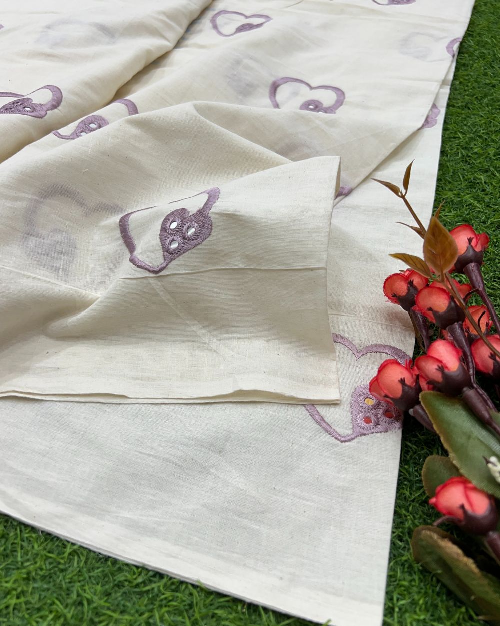 Kora Cotton Work Lavender Colour 45 Inches Width