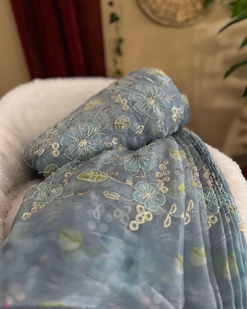 Premium Organza Work Blue Colour 50 Inches Width