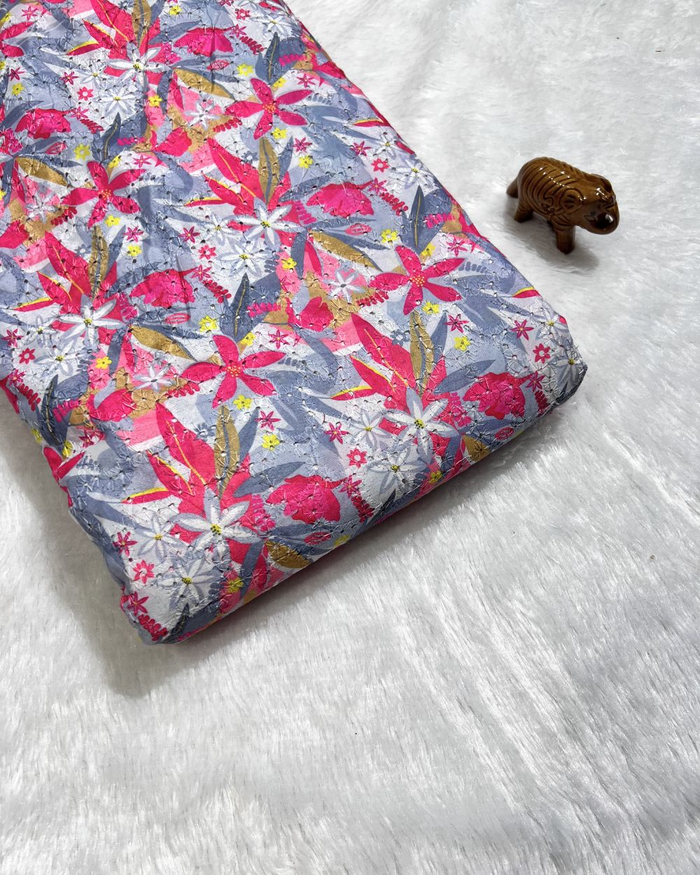 Printed Hakoba Cotton Light Grey Colour 42 Inches Width