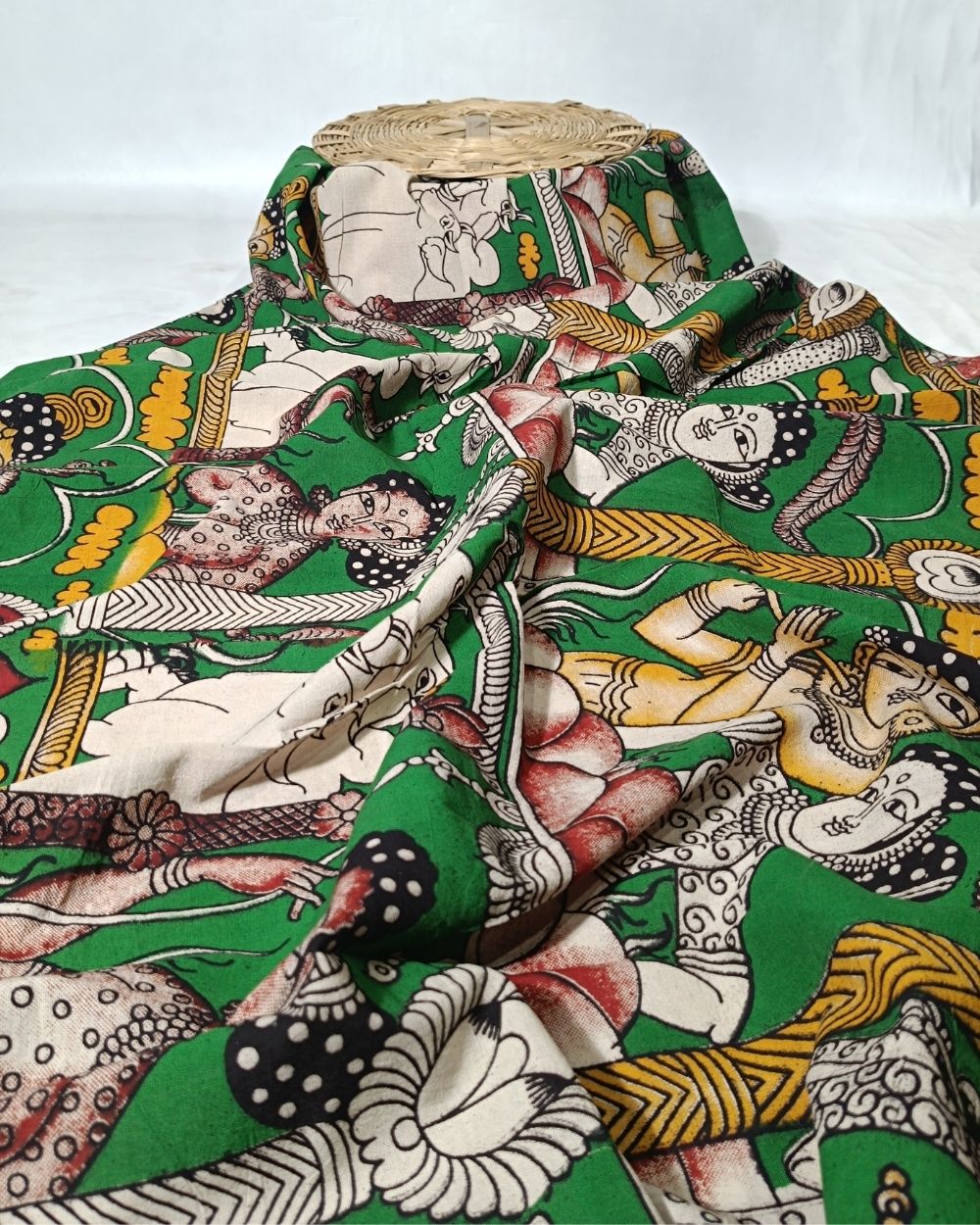 Hand Block Printed Cotton Kalamkari Green Colour 46 Inches Width