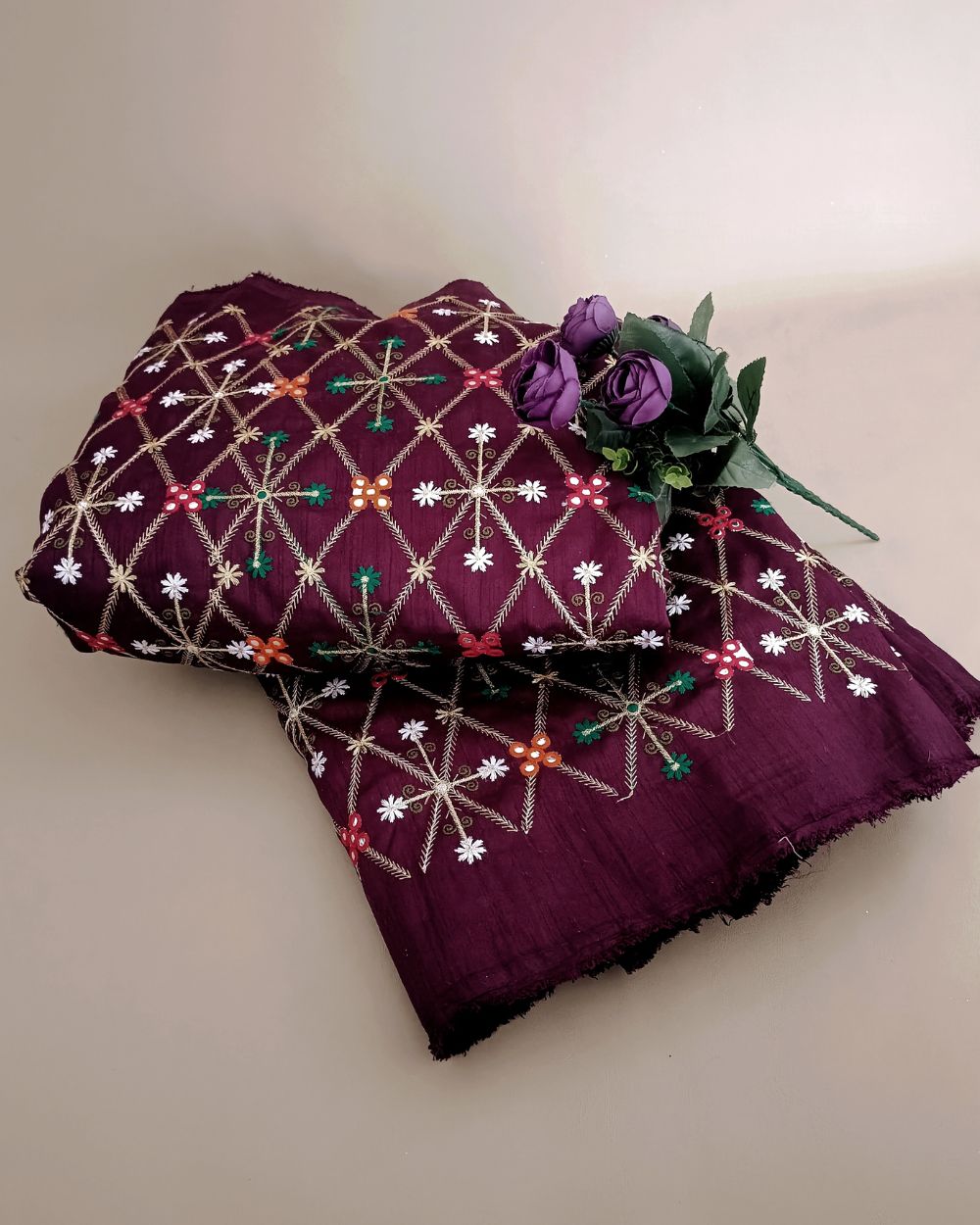 Mulberry Work Burgundy Colour 44 Inches Width