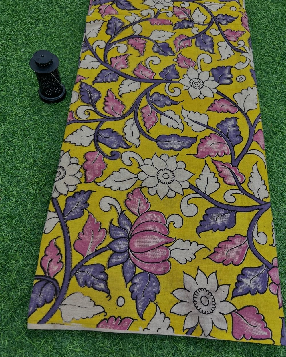 Hand Block Printed Cotton Kalamkari Yellow Colour 47 Inches Width