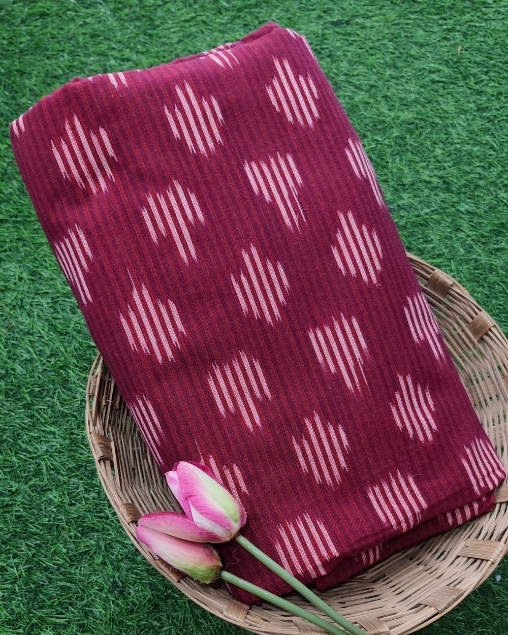 Woven Pure Cotton Ikat Maroon Colour 42 Inches Width