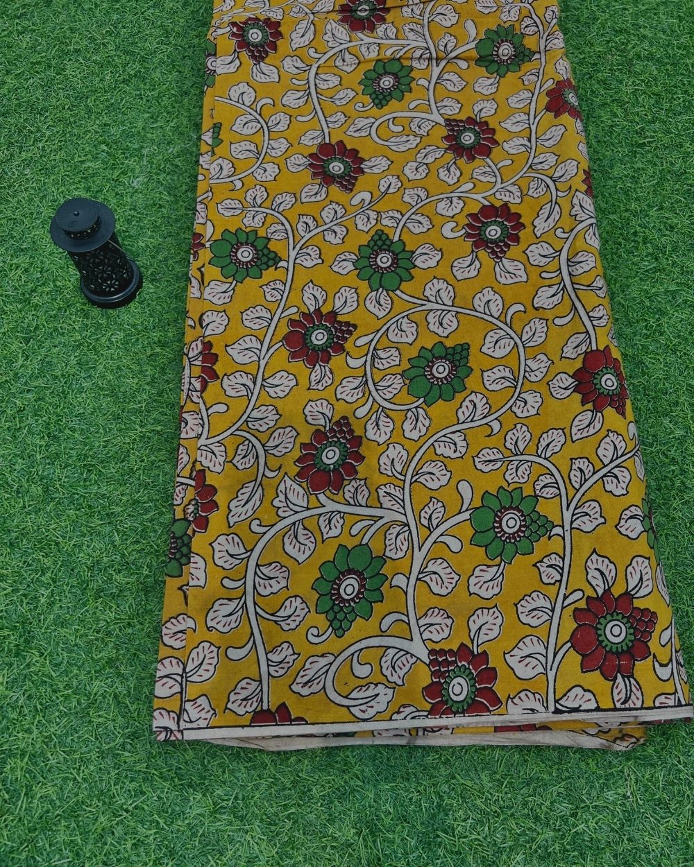 Hand Block Printed Cotton Kalamkari Yellow Colour 47 Inches Width