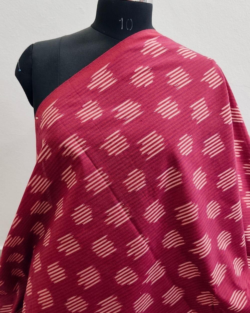Woven Pure Cotton Ikat Maroon Colour 42 Inches Width
