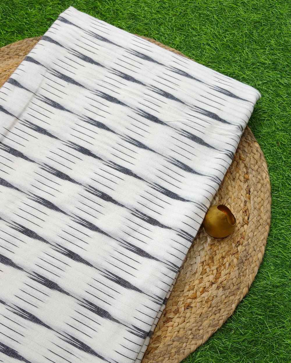 Woven Pure Cotton Ikat White Colour 42 Inches Width