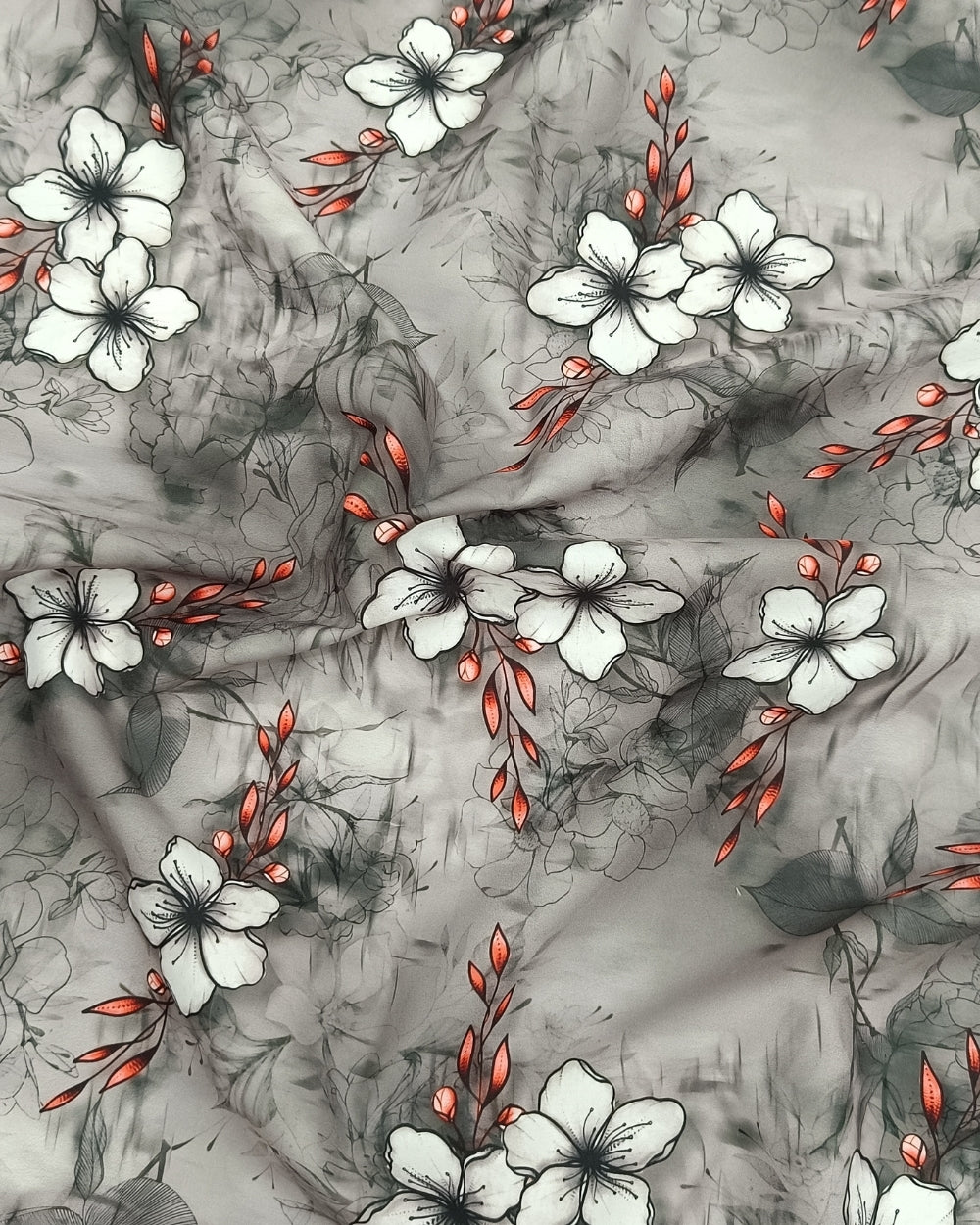 Printed Crepe Digital Grey Colour 44 Inches Width