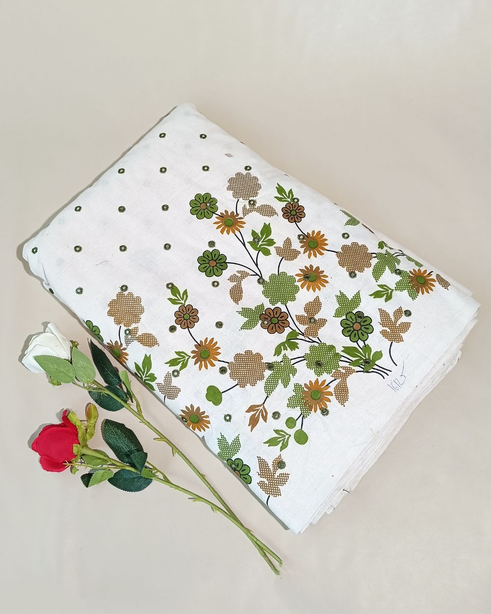 Khadi Cotton Abla Work with Border Mehandi Green Colour 42 Inches Width