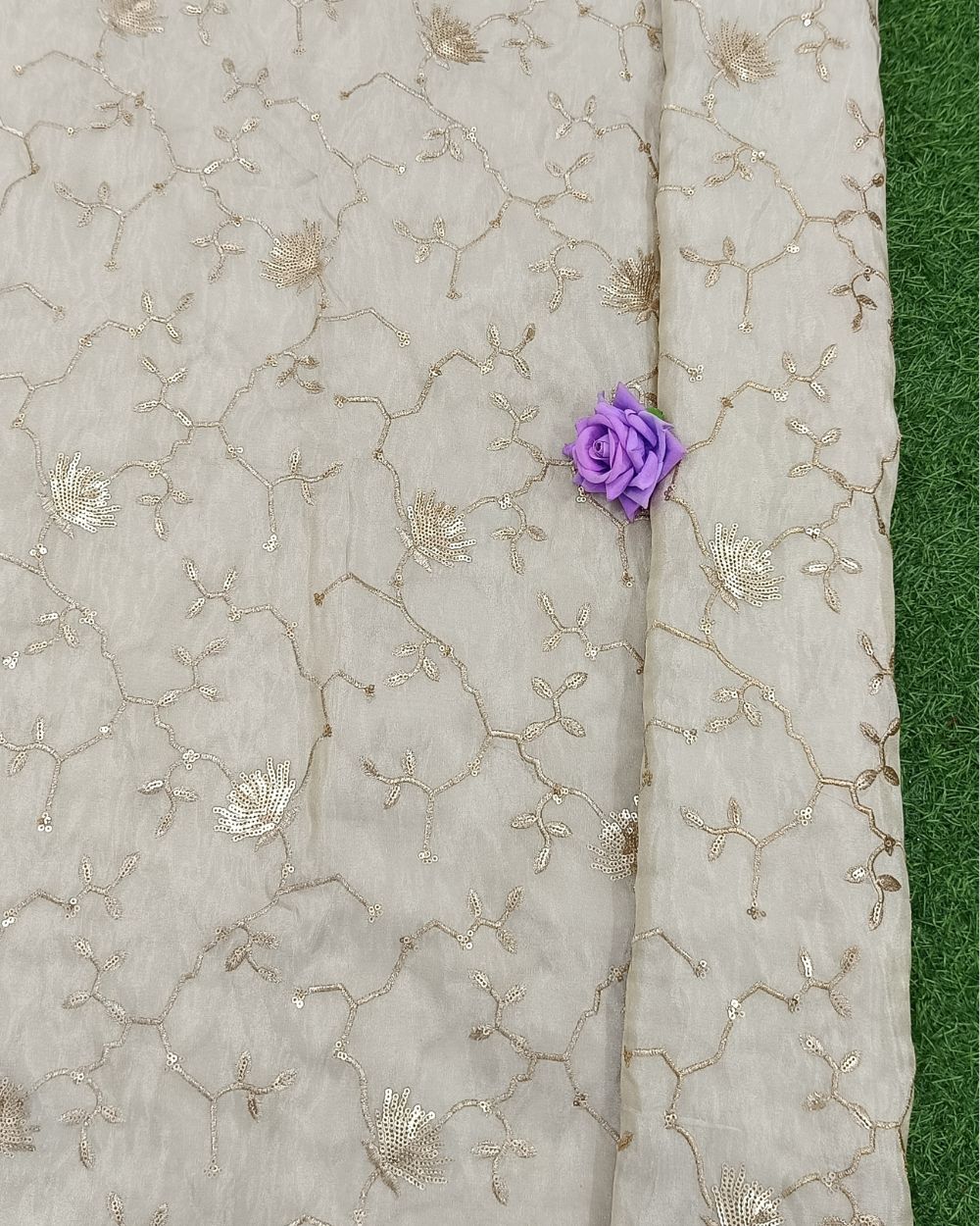 Dyeable Cosmos Work Golden Colour 42 Inches Width