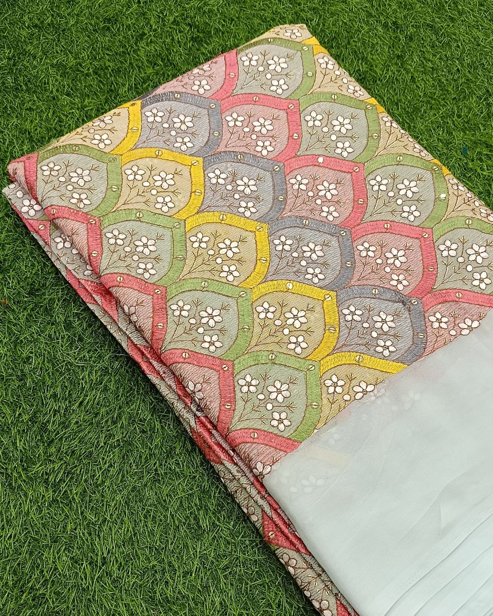 Georgette Work Sky Blue (Multicolor) 43 Inches Width