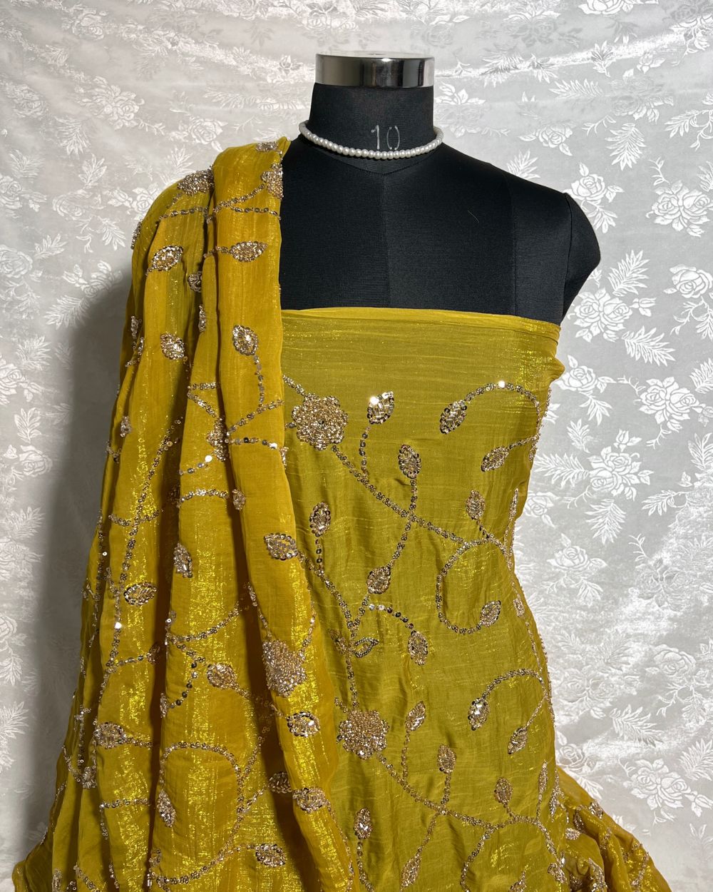 Gold Crush Work Mustard Yellow Colour 45 Inches Width