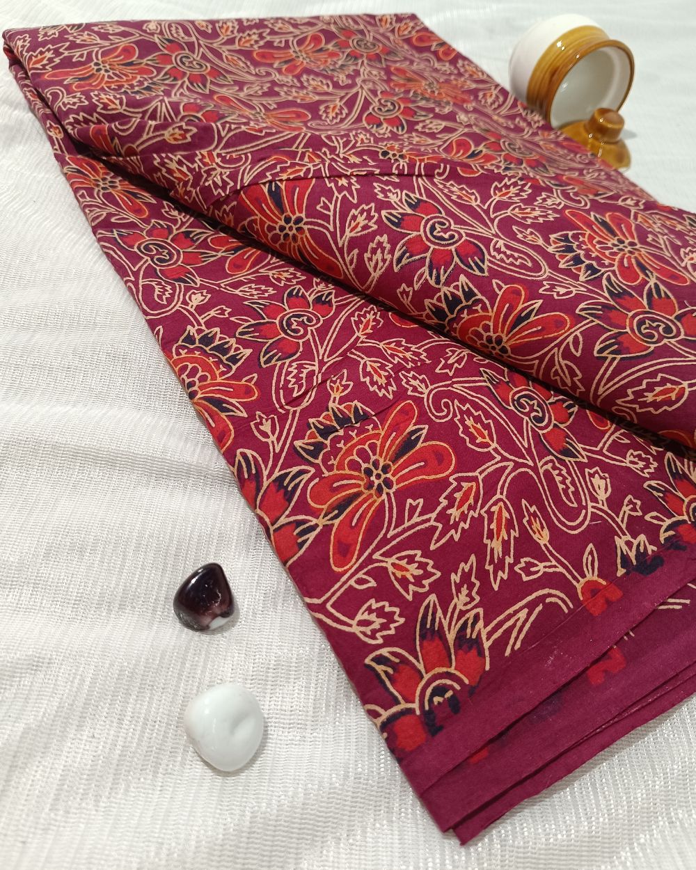 Ajrakh Cotton Natural Dye Block Printed Maroon Colour 44 Inches Width