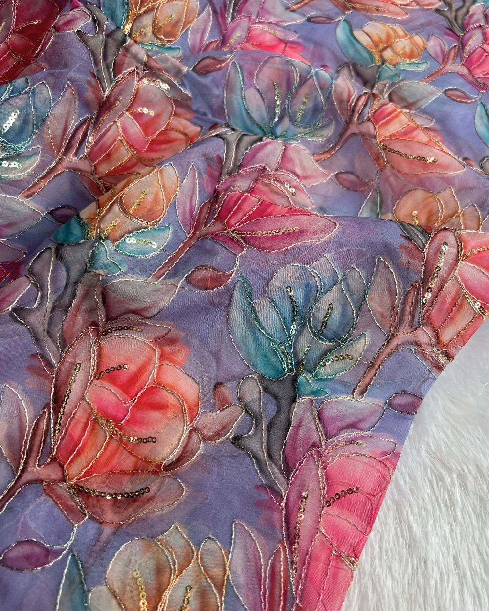 Pure Soft Organza Work Lavender Colour 45 Inches Width