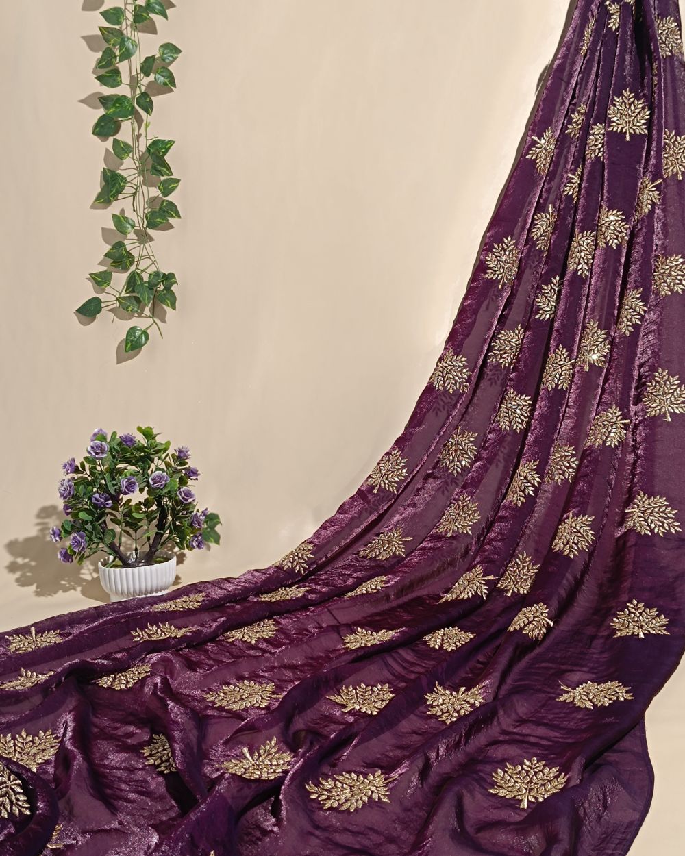 Space Silk Work Purple Colour 46 Inches Width