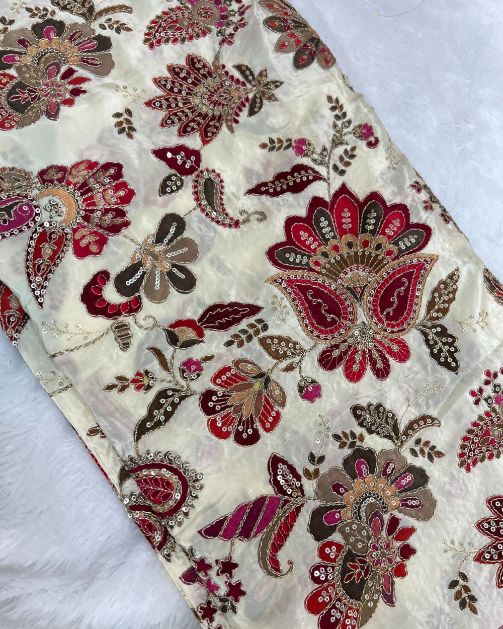 Natural Crepe Work Cream Colour 45 Inches Width