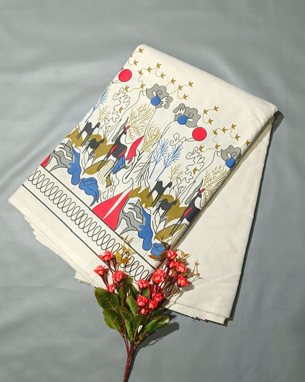 Printed Khadi Cotton with Border Multicolour Colour 42 Inches Width