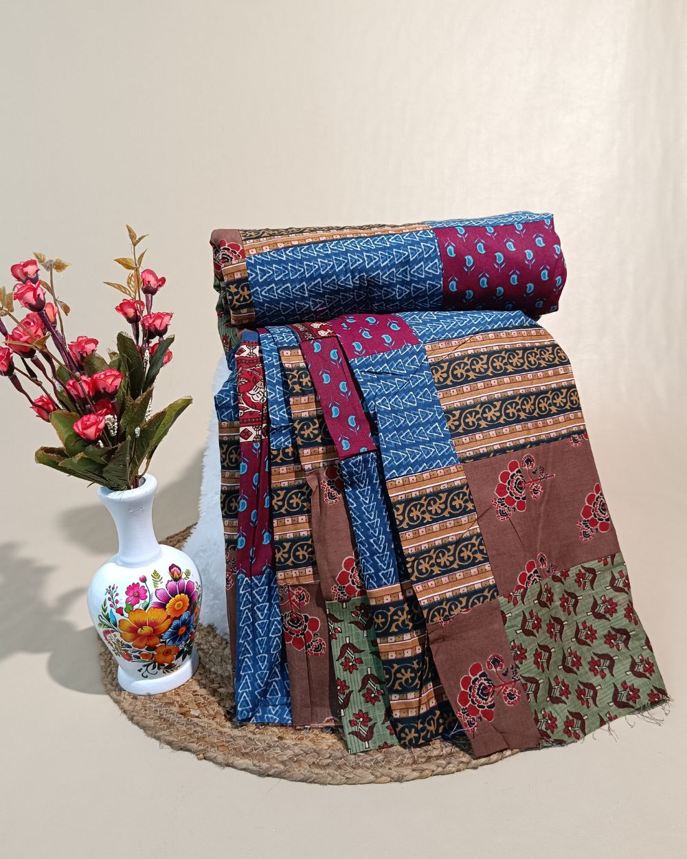 Printed Cotton  Patchwork Quilt Multicolor 42 Inches Width