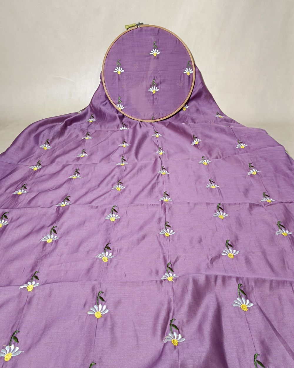 Chanderi Mal Cotton with Thread Work Pastel Grape Colour 43 Inches Width