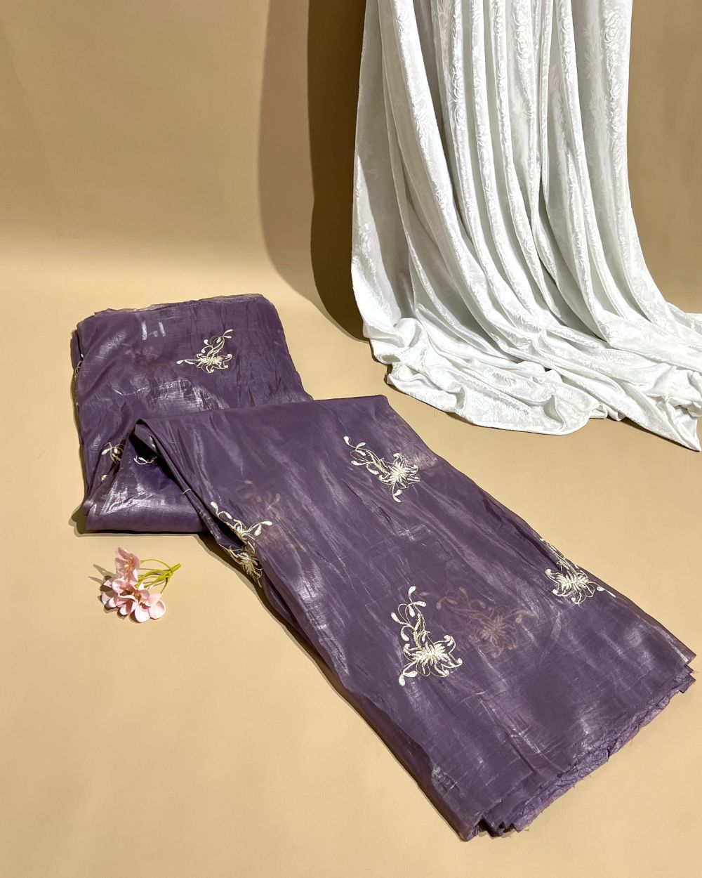 Gold Crush Work Pastel Purple Colour 44 Inches Width